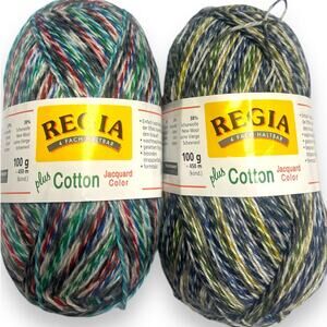 2 Skeins Regia Jacquard Color Cotton Wool Fingering Sock Yarn  🧶 5266 & 5268